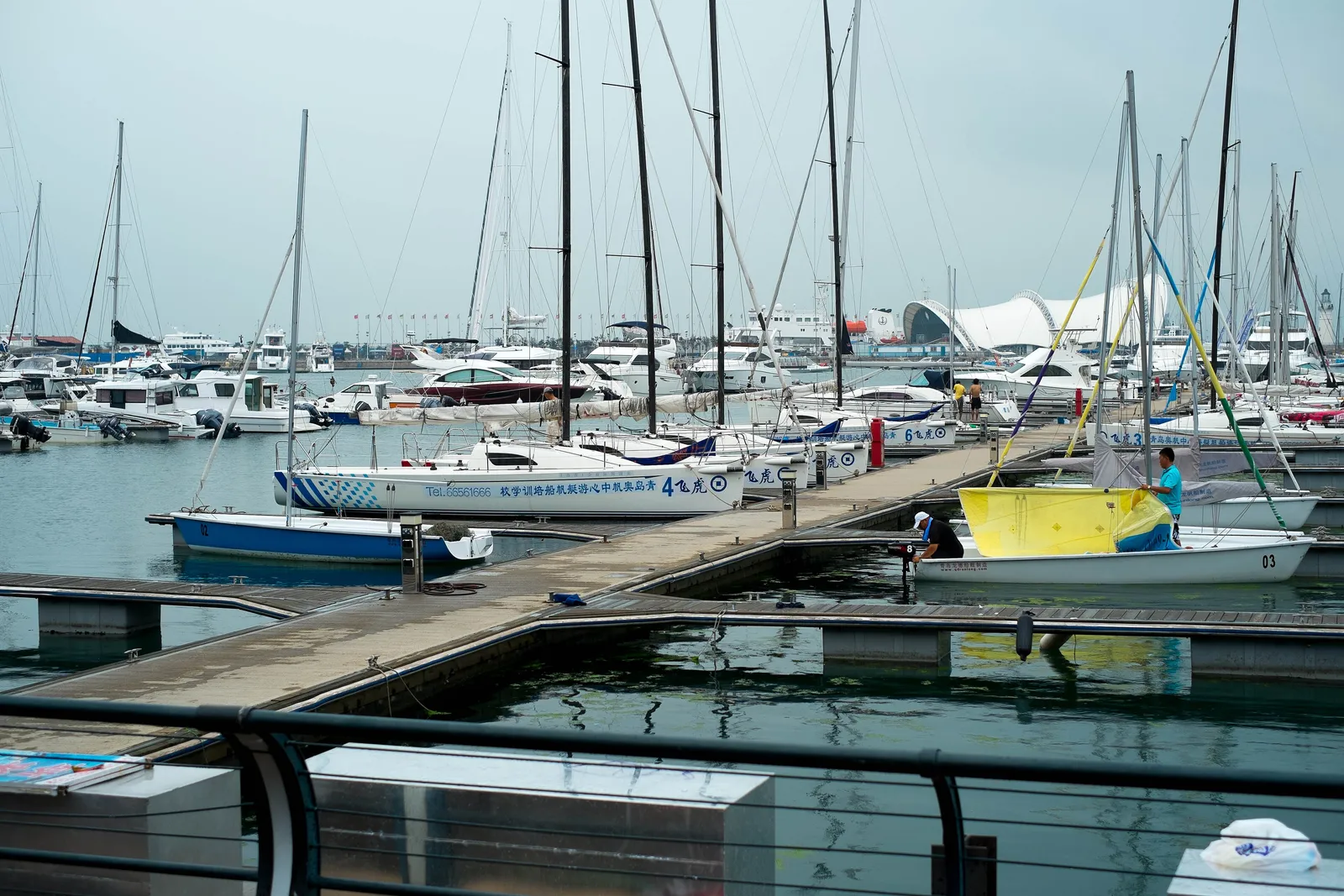 Yachts moored at the pontoons of the Qingdao Olympic Sailing Center