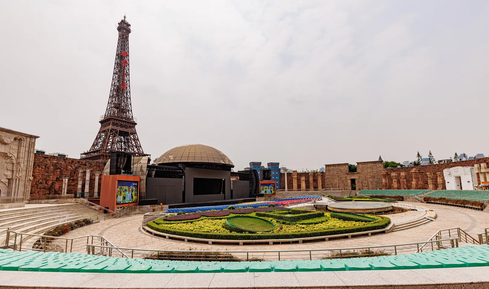 The Eiffel Tower replica and plaza at Window of the World