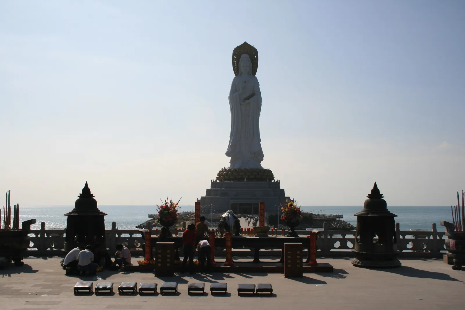 The 108-metre Guanyin statue standing in the sea at Nanshan