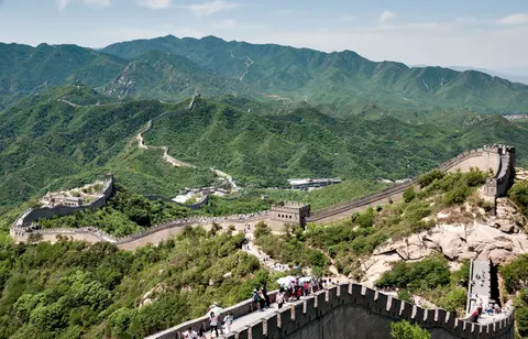 Badaling Great Wall snaking across green mountains