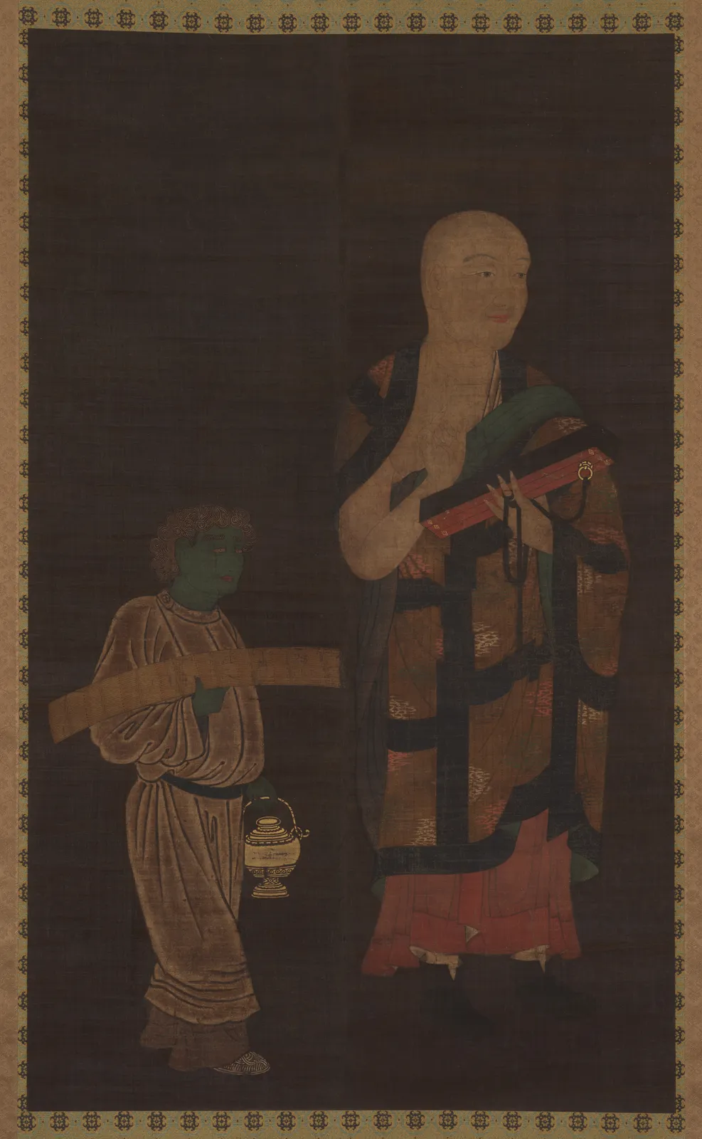 Xuanzang mit einem Begleiter, japanische Hängerolle