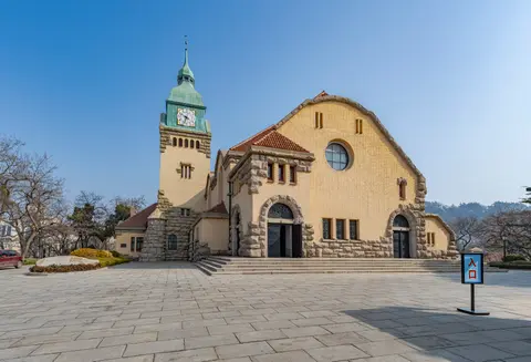 Clock tower and facade of the Protestant Church on Jiangsu Road