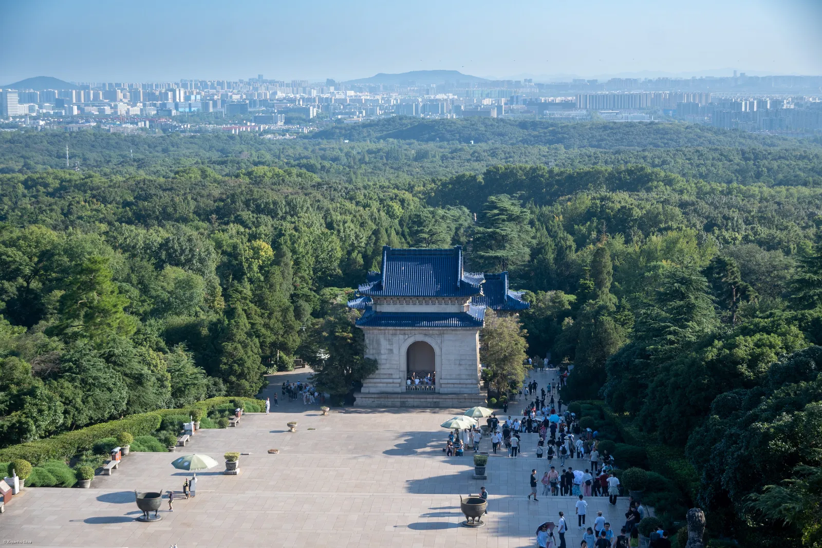 View down the stairway of the Sun Yat-sen Mausoleum over forest