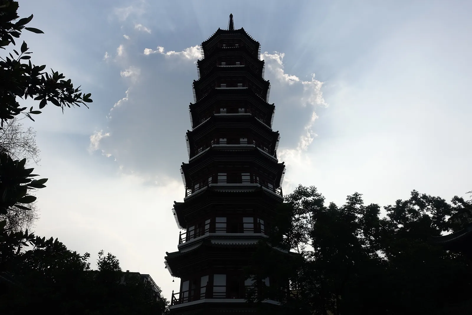 The nine-storey Flower Pagoda at the Temple of the Six Banyan Trees
