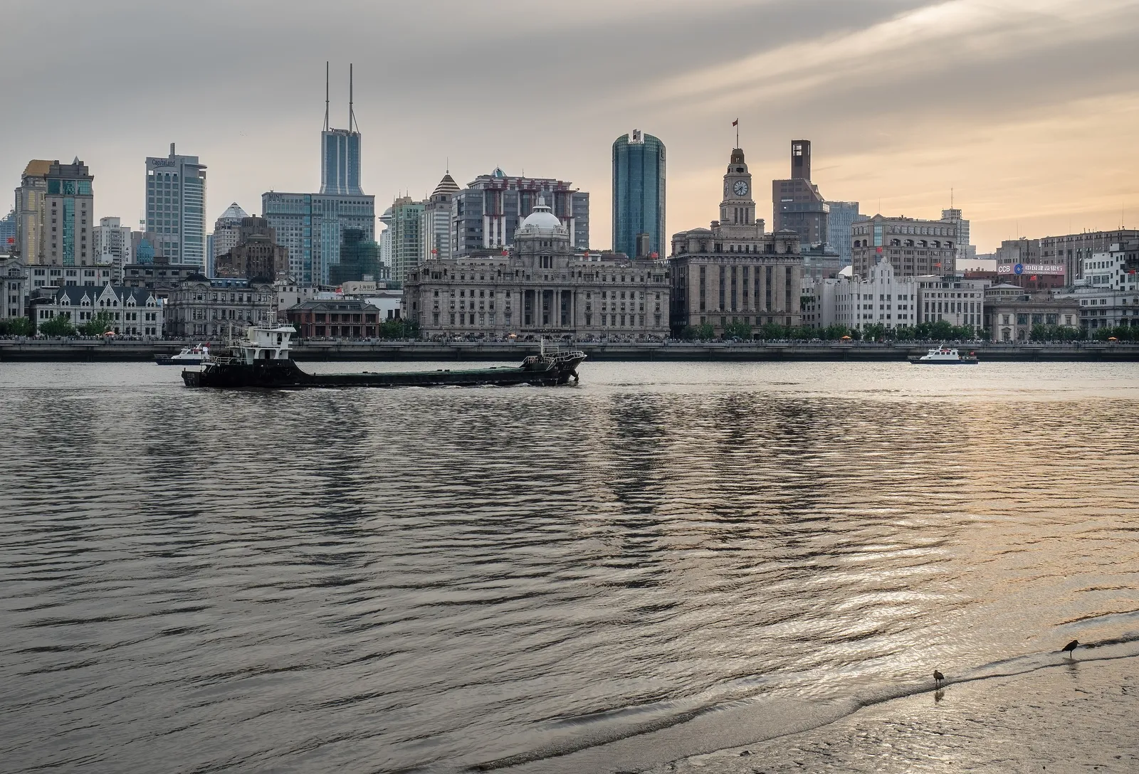 The Bund's historic waterfront buildings seen across the Huangpu River