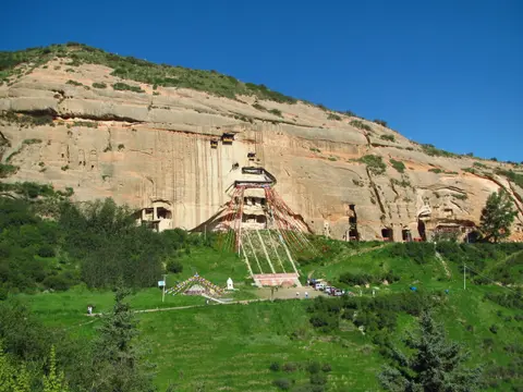 Cave temples carved into the cliff at Mati Temple
