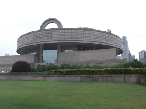 The round, bronze-vessel-shaped Shanghai Museum on People's Square