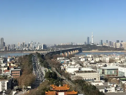 Wuhan Yangtze River Bridge spanning the river, seen from Yellow Crane Tower