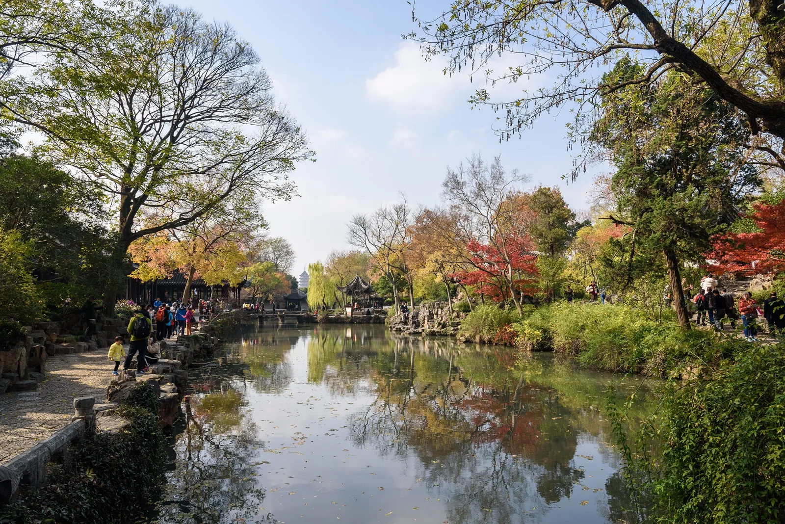 Pond, autumn trees and pavilions in the Humble Administrator’s Garden
