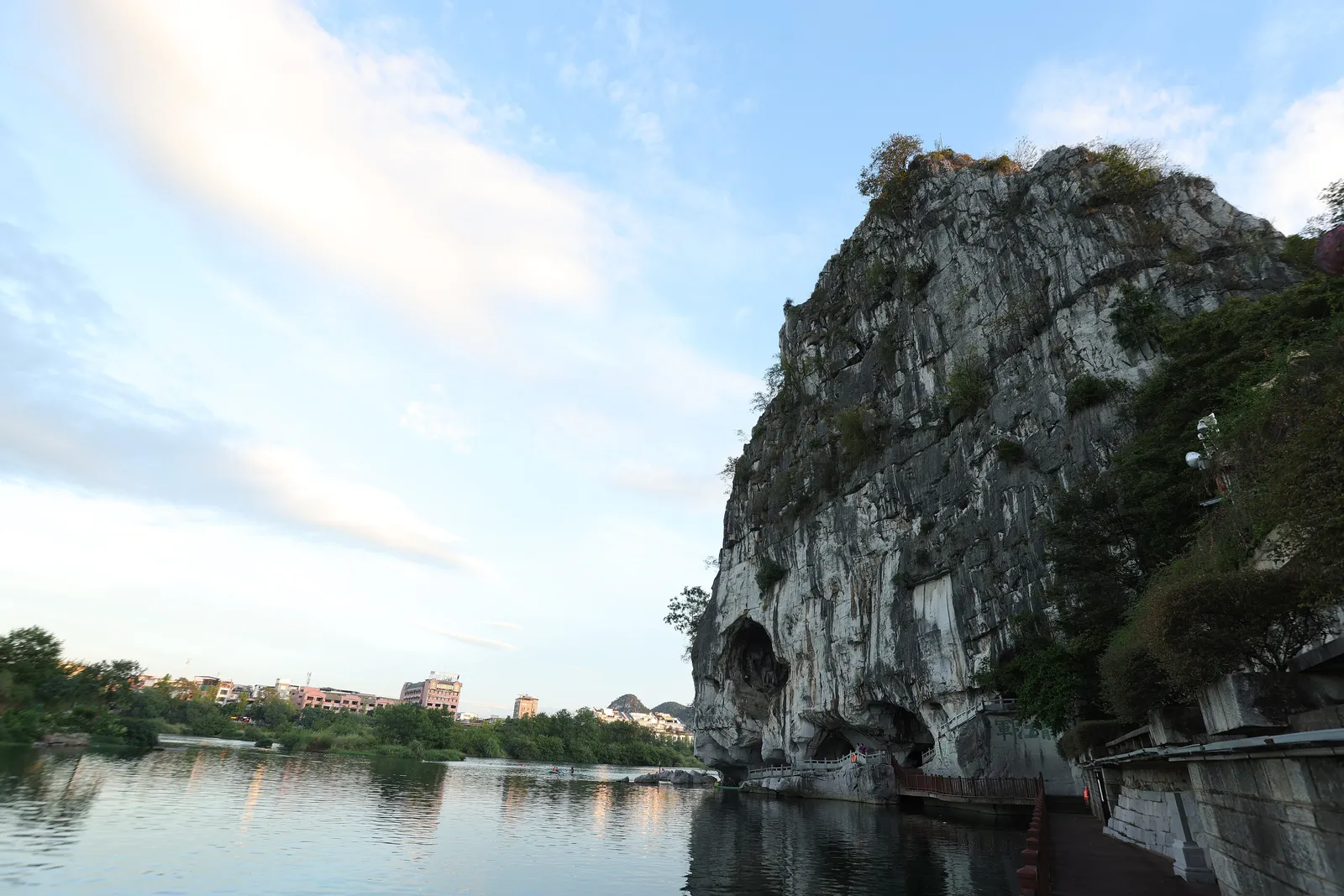 Fubo Hill’s limestone cliff rising from the Li River in Guilin