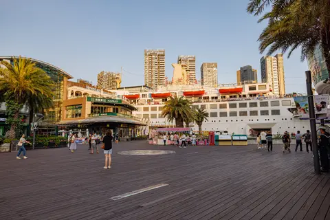 The Minghua cruise ship and waterfront plaza at Sea World, Shekou