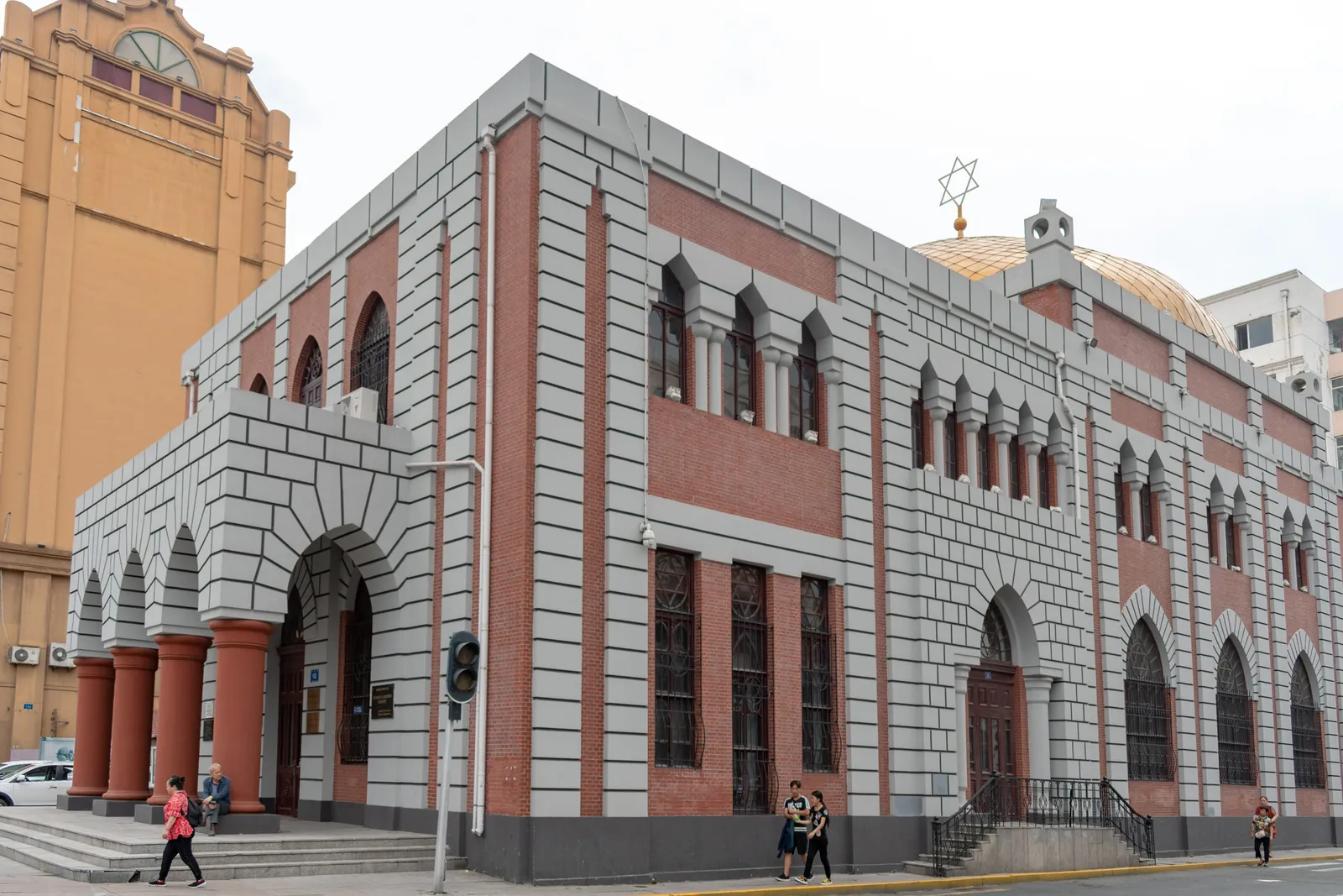 Striped facade of Harbin’s New Synagogue, now the Jewish history museum