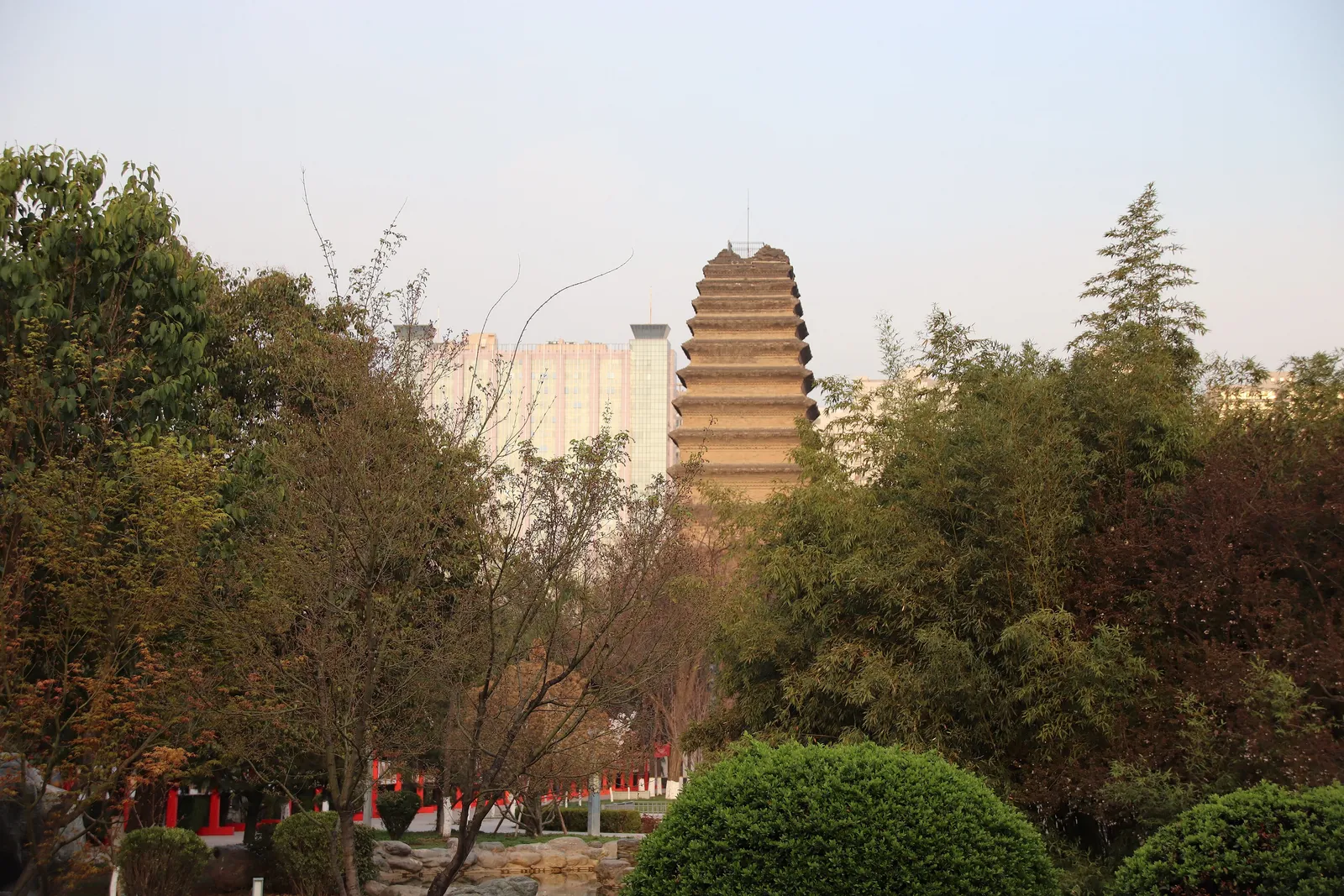 The Tang-dynasty Small Wild Goose Pagoda rising above the Xi'an Museum grounds