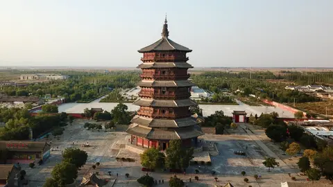 The Yingxian Wooden Pagoda rising above the surrounding town