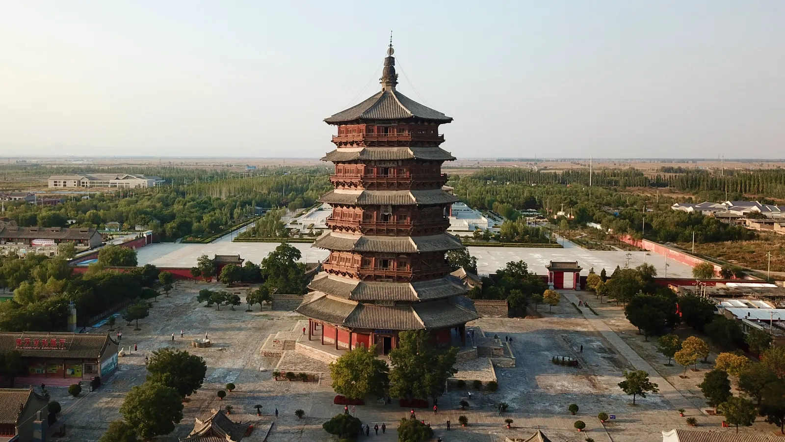 The Yingxian Wooden Pagoda rising above the surrounding town