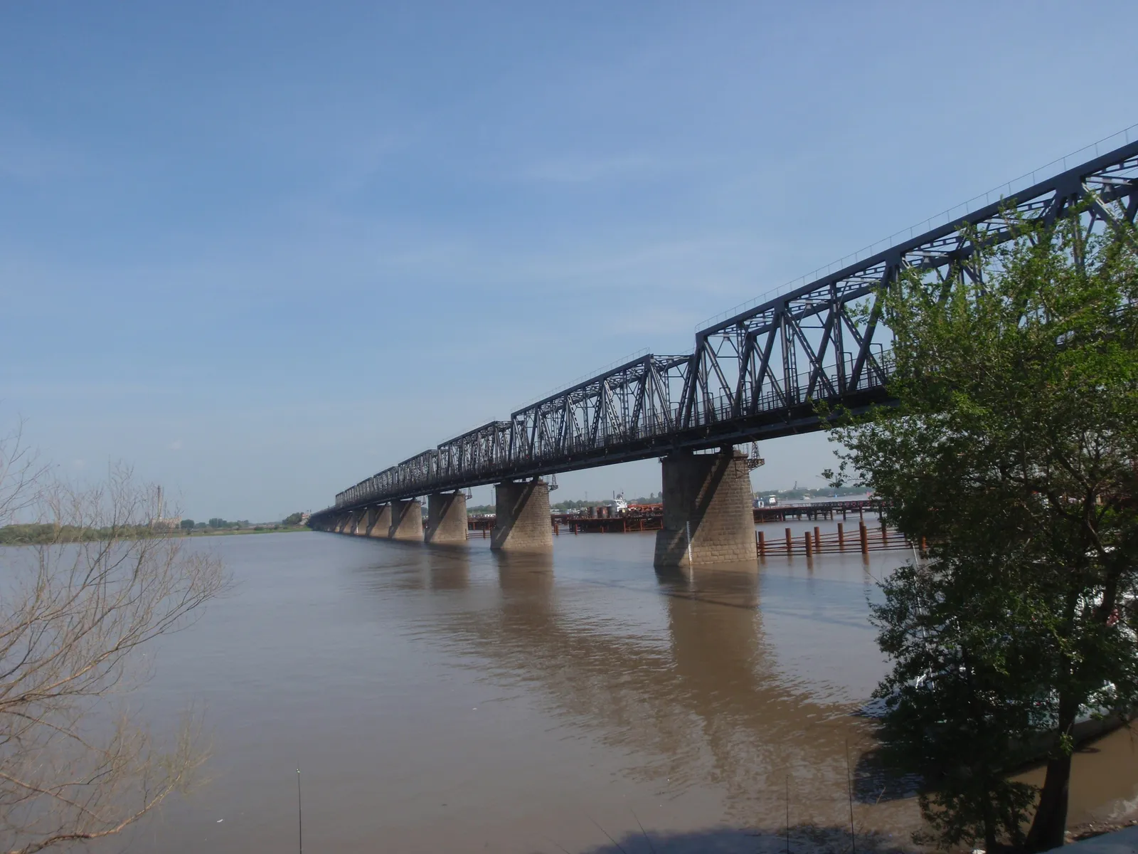 Old steel-truss Binzhou Railway Bridge spanning the Songhua River