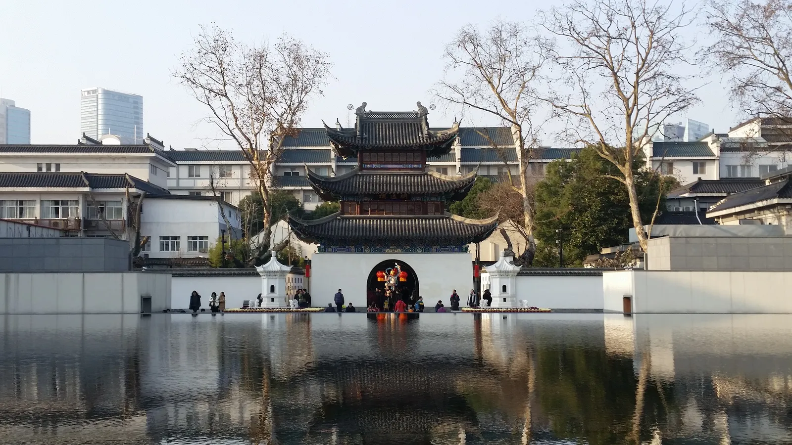 Mingyuan Tower reflected in the pool above the China Imperial Examination Museum