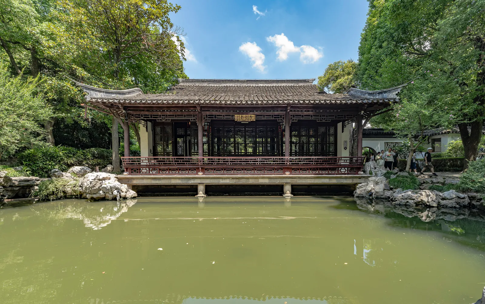 Jingmiao Hall overlooking the pond in Zhan Garden, Nanjing