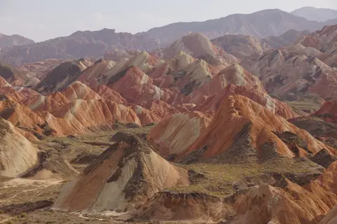 Striped red and orange hills of the Zhangye Rainbow Mountains