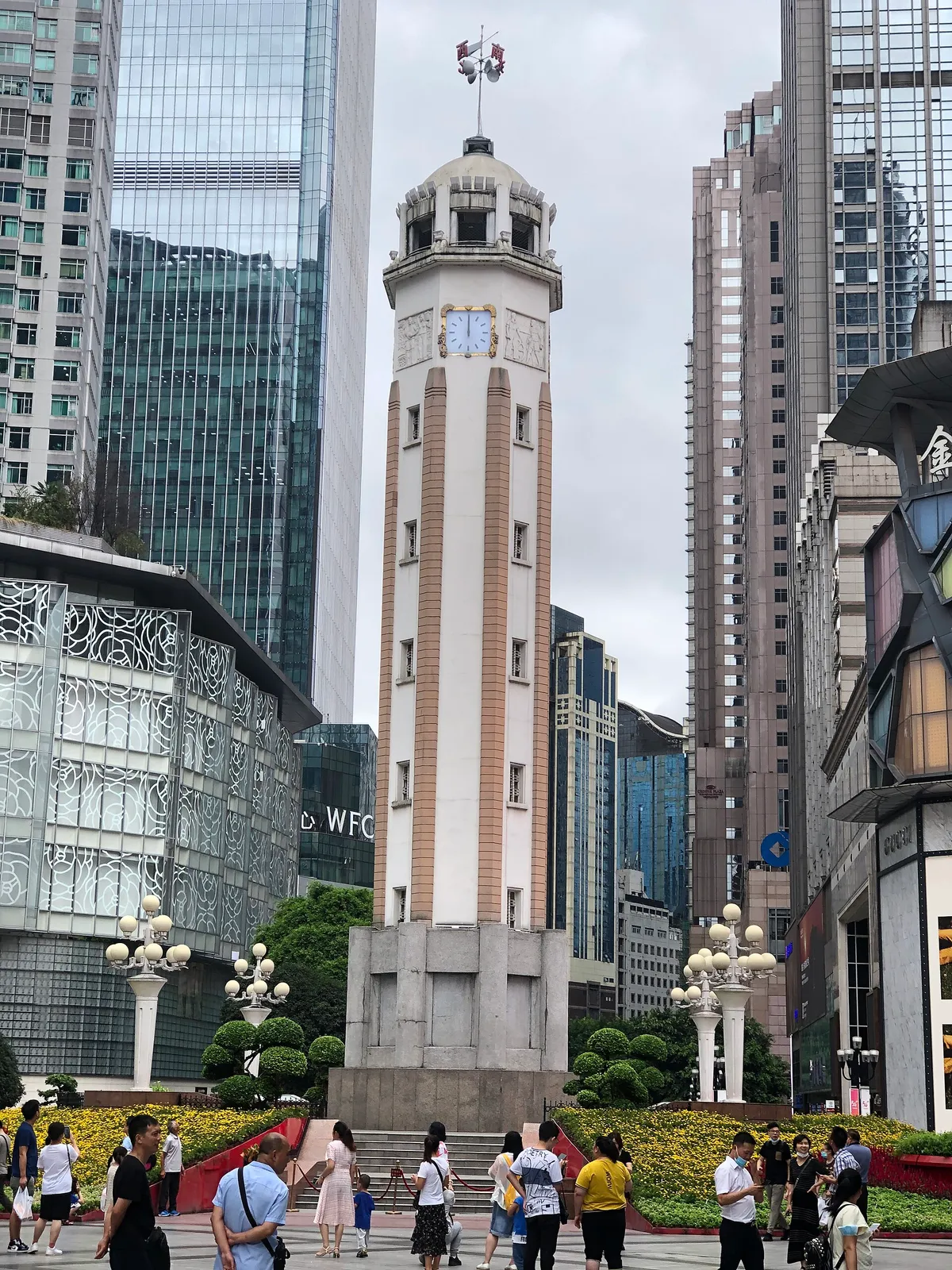 The Jiefangbei monument tower among skyscrapers in central Chongqing