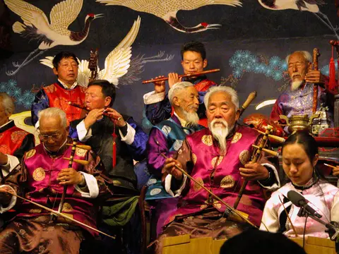 Veteran musicians performing Naxi ancient music in Lijiang