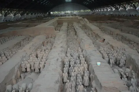 Rows of terracotta warriors in Pit 1 of the Terracotta Army museum