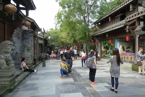 Stone-paved lane lined with old courtyard houses in Kuanzhai Alley