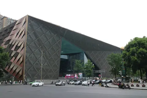 Chengdu Museum's angular metal-clad building on Tianfu Square