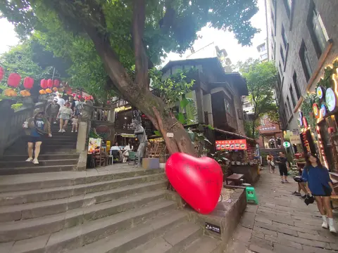 Stone steps, old houses and lanterns along Shancheng Alley
