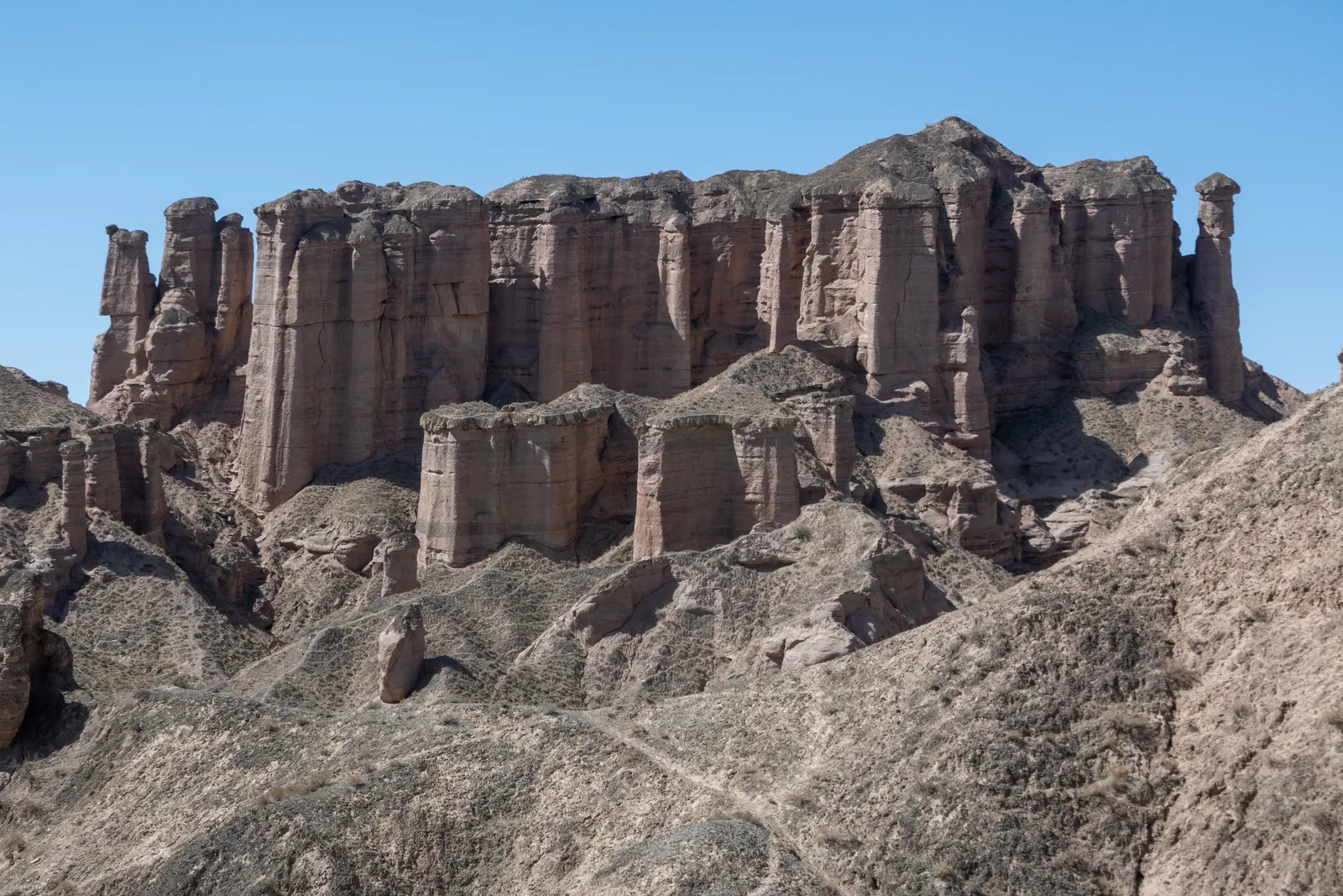 Castle-like sandstone cliffs at Binggou Danxia