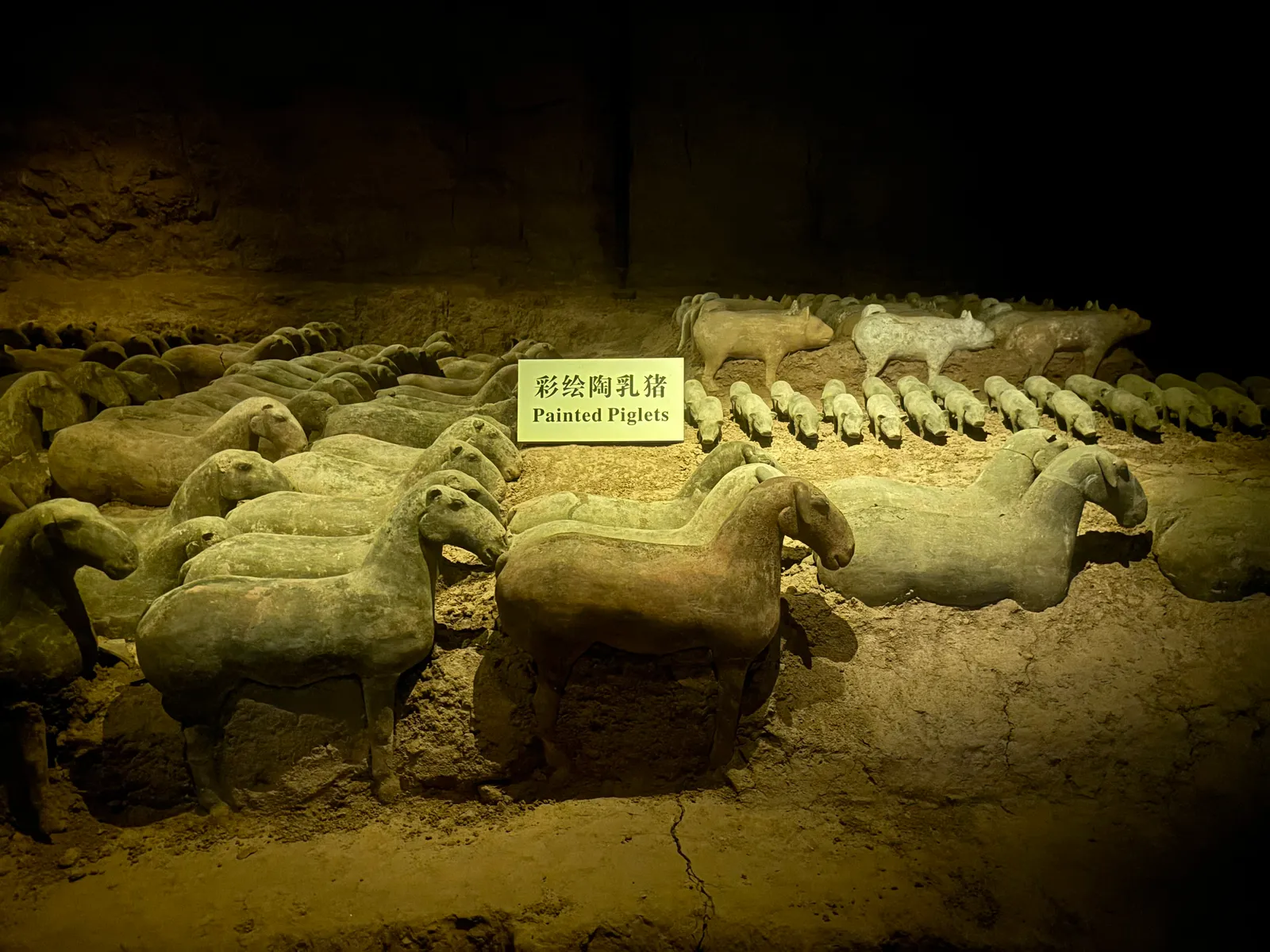 Excavated pit of painted pottery animal figurines in the Hanyangling underground museum