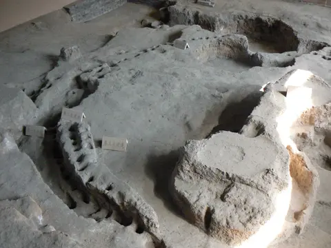 Excavated Neolithic house foundations under the hall at Banpo Museum