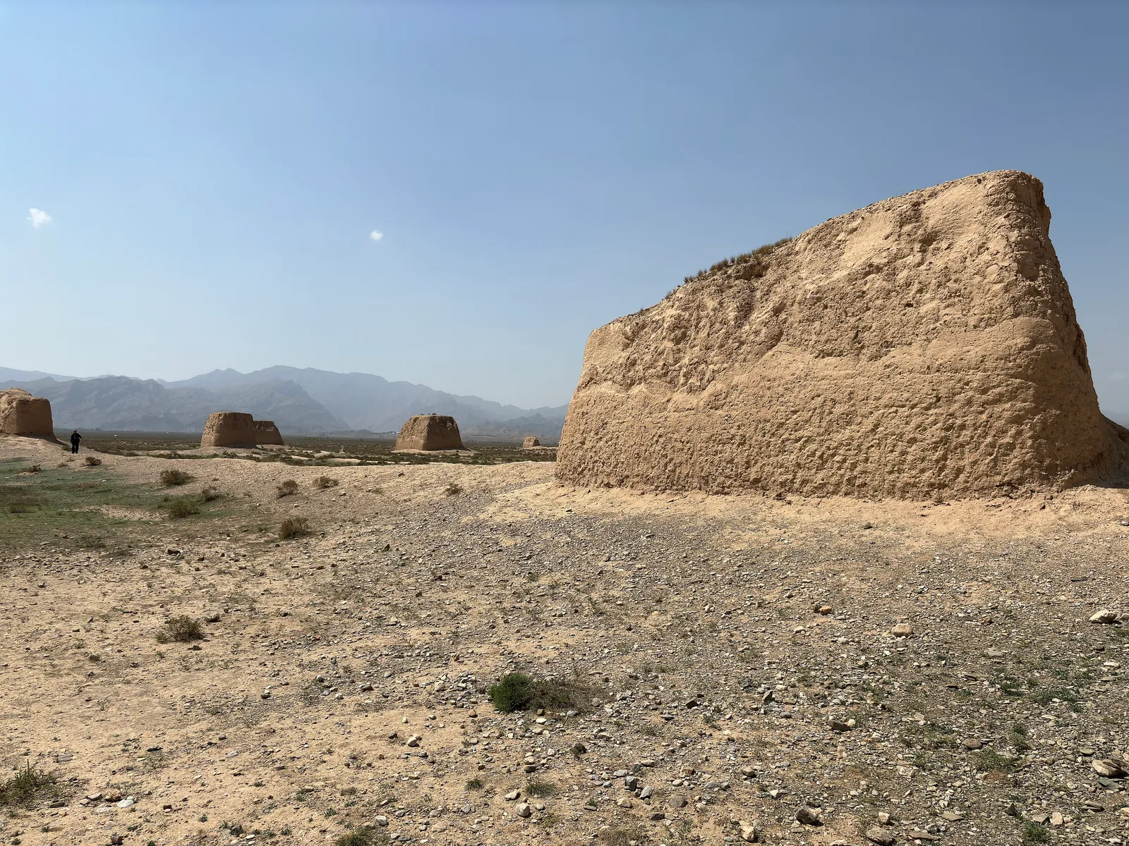 Earthen burial mounds of the Western Xia Tombs on the plain below the Helan Mountains