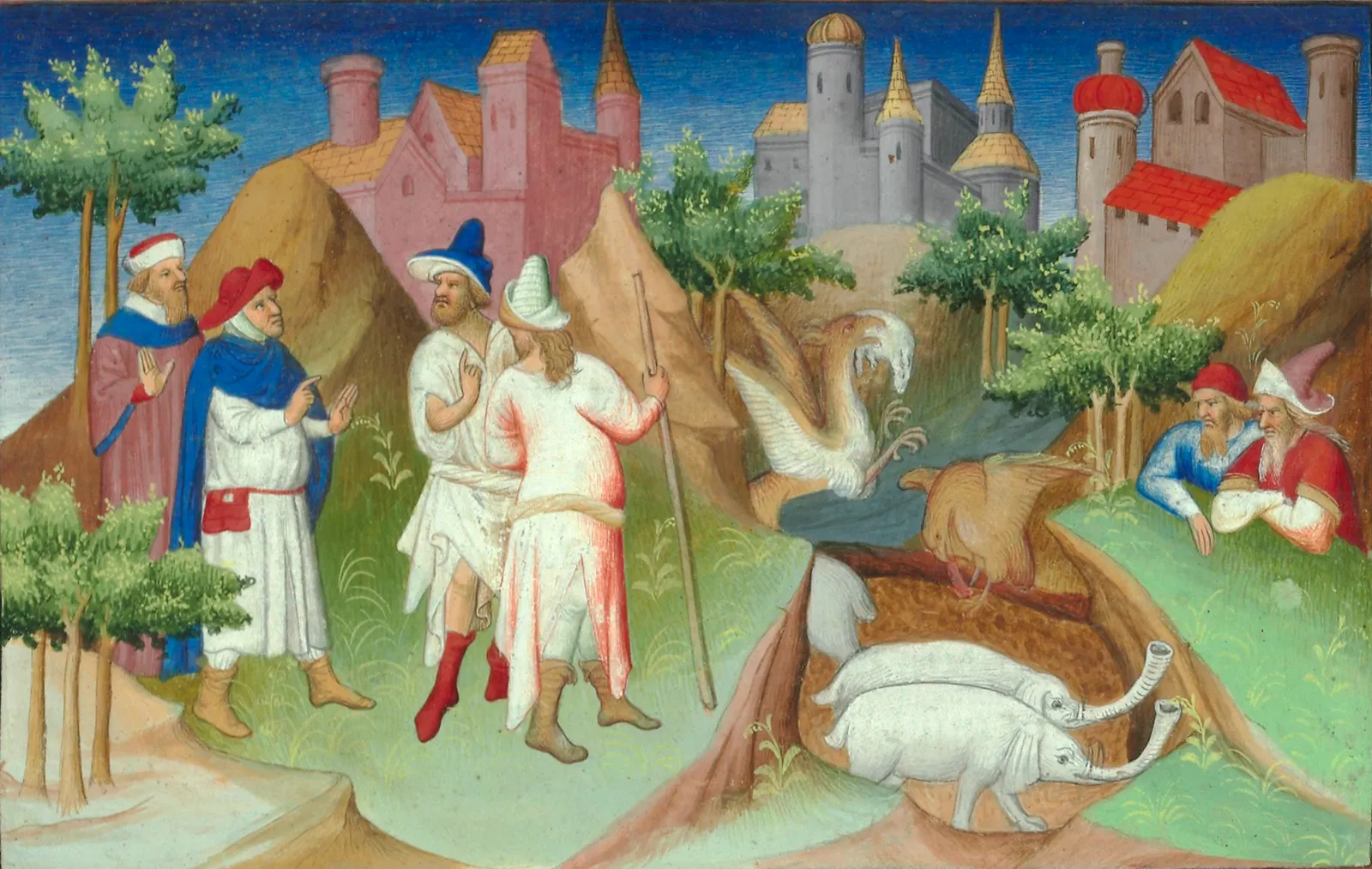 1410年ごろフランスで作られたポーロの本の写本『驚異の書』に描かれた旅人たち