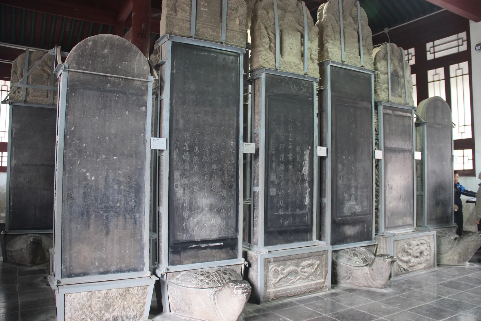 Rows of carved stone steles in a hall of the Beilin Museum