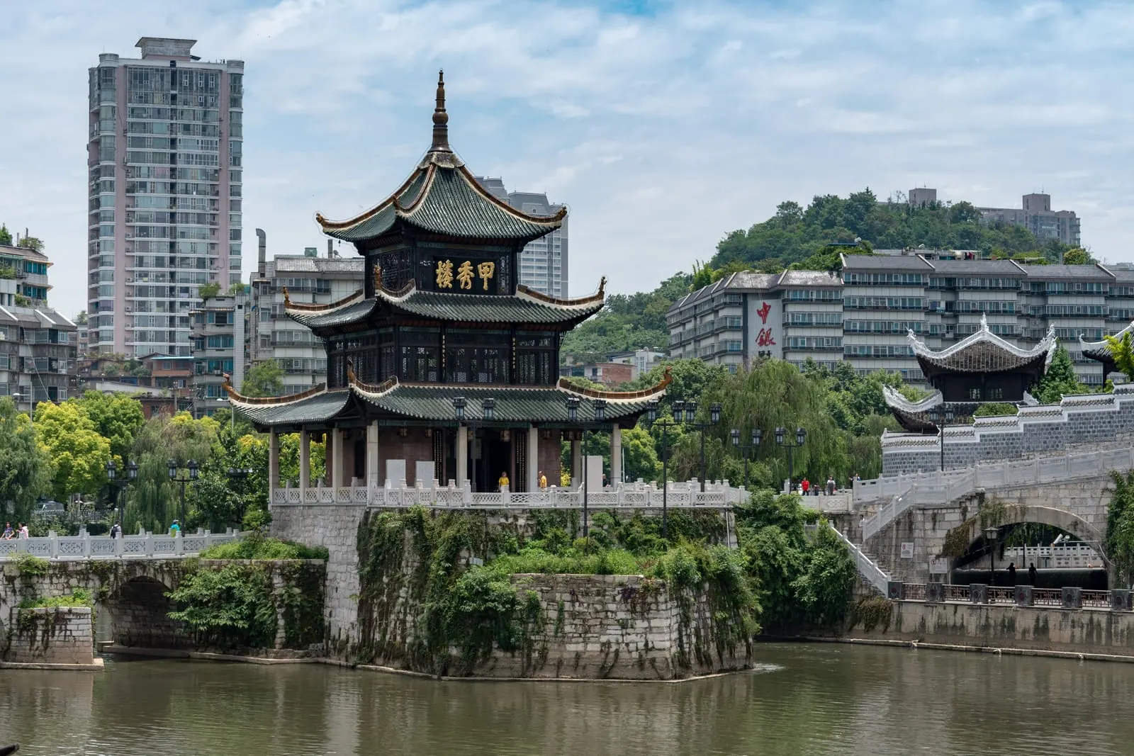 Jiaxiu Pavilion on the Nanming River in central Guiyang