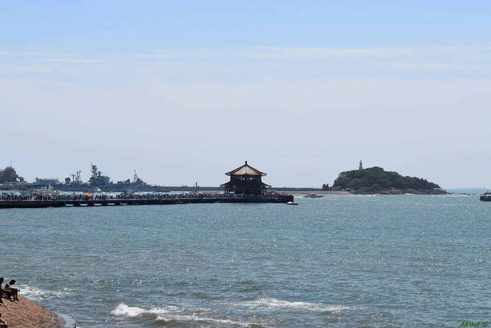 Zhanqiao Pier and Huilan Pavilion in Qingdao Bay