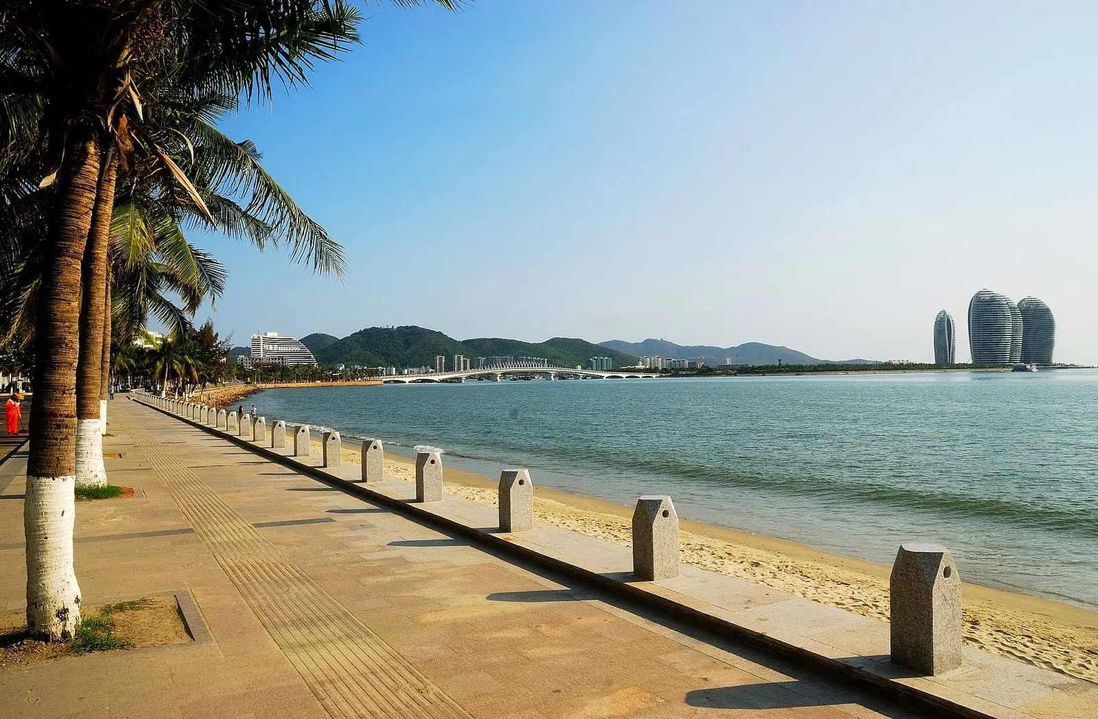 Palm-lined Sanya Bay with Phoenix Island in the distance