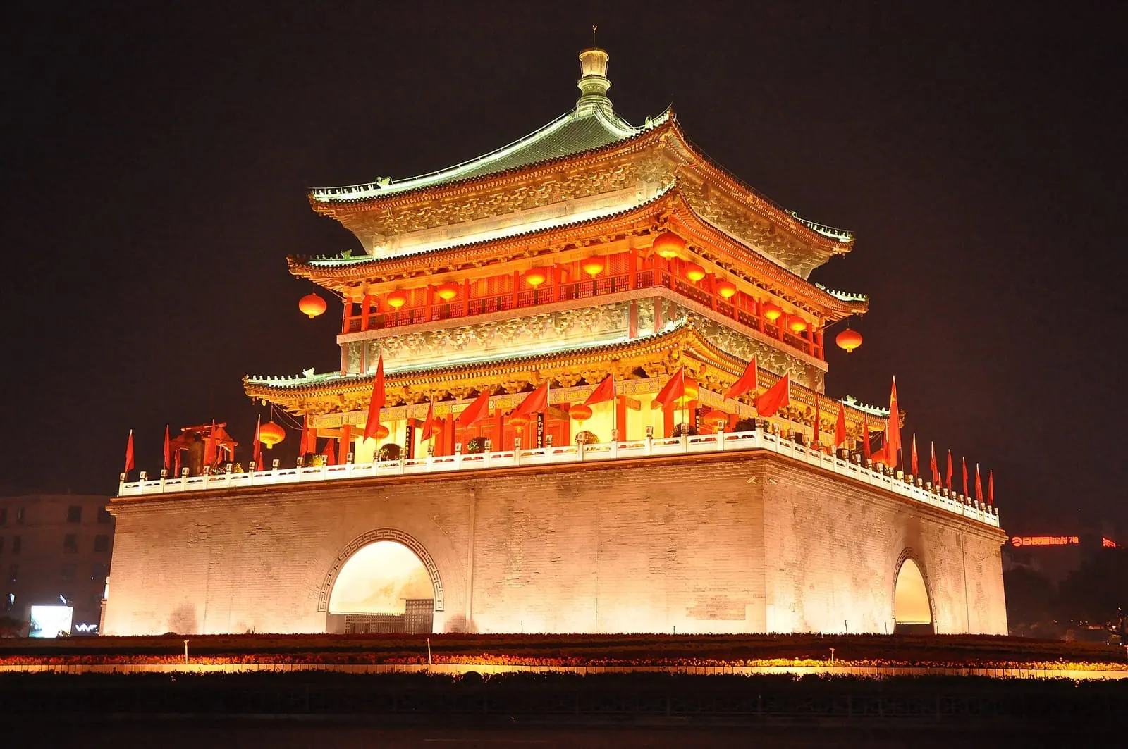 Xi'an Bell Tower lit up at night