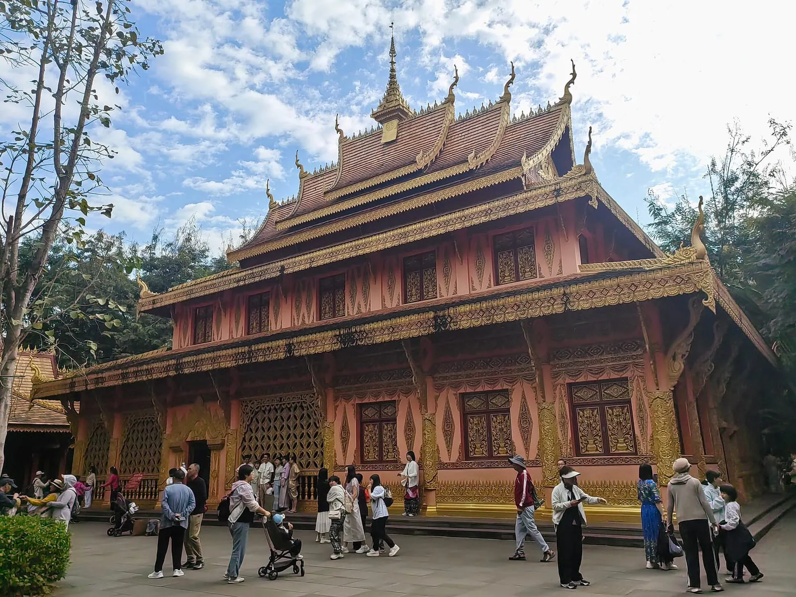 Dai-style Buddhist temple hall in Manting Park, Jinghong